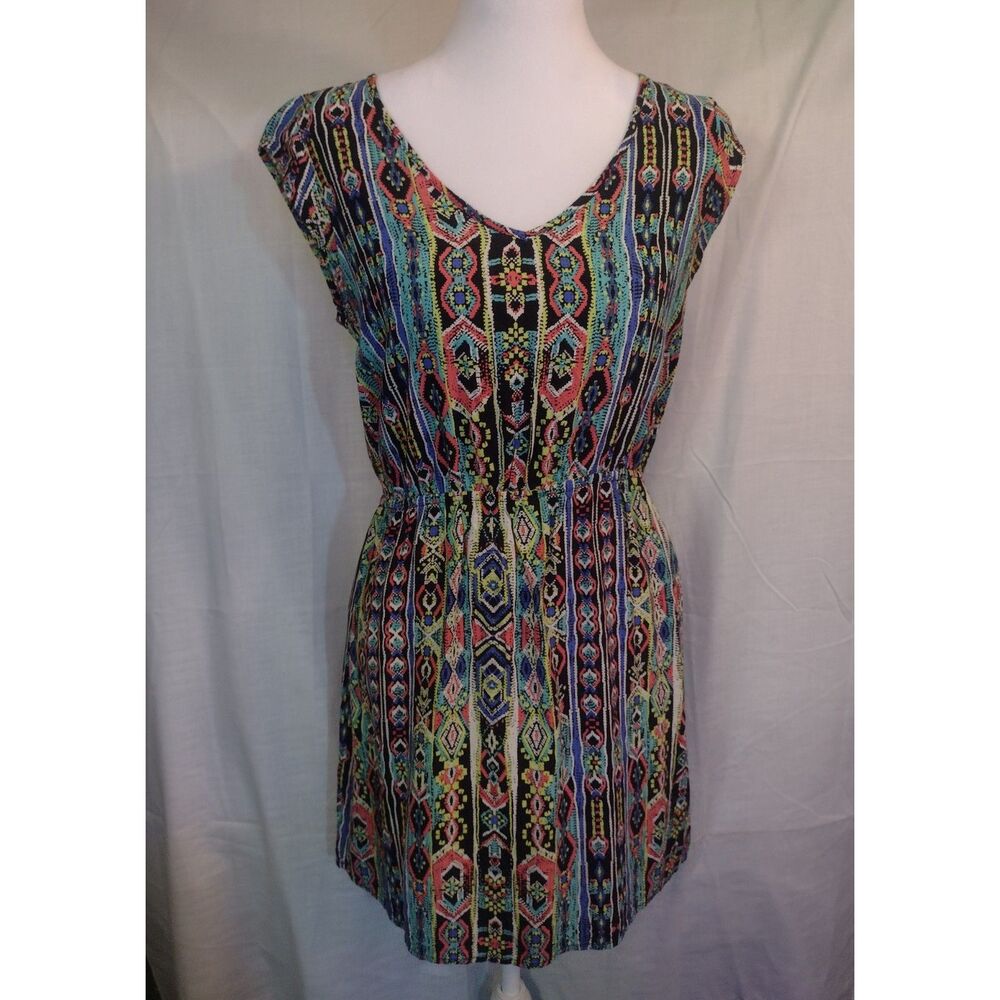 BeBop Tribal Print Sleeveless Mini Dress Open Cutout Back Sz M